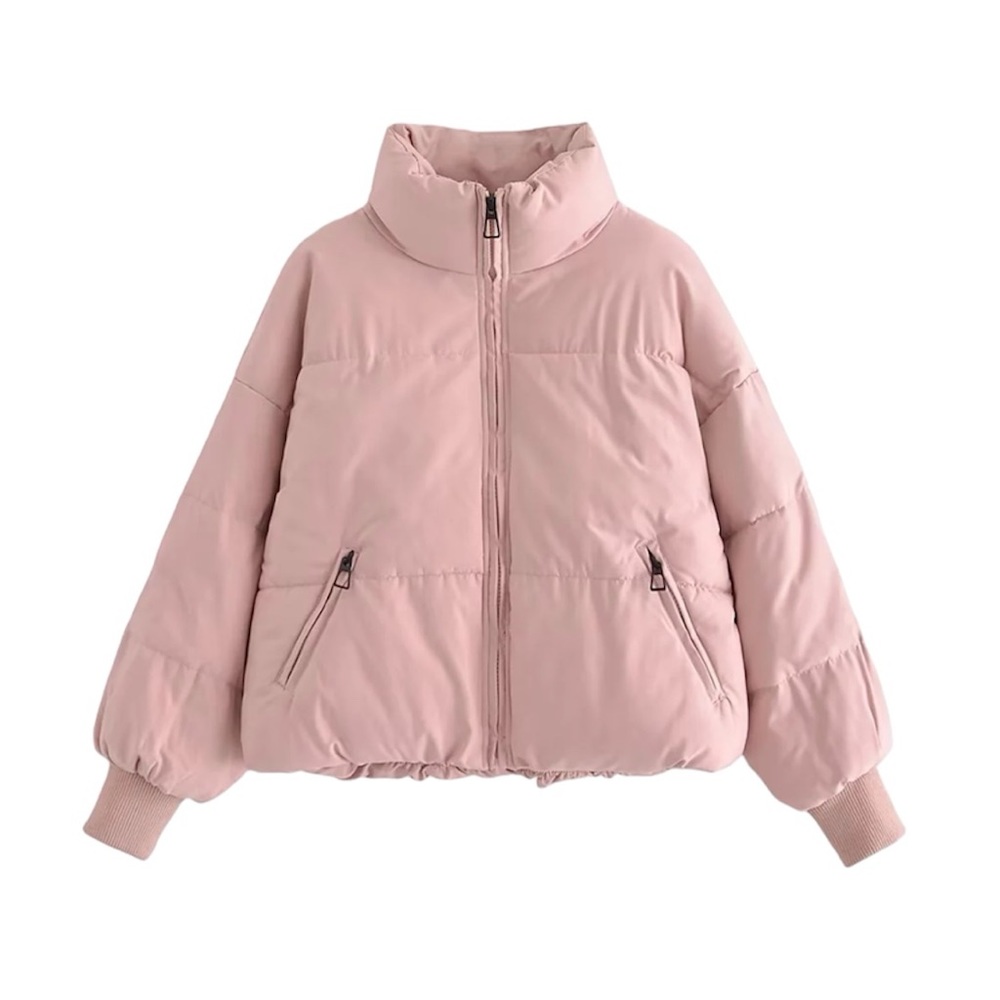 Tie Waist Puffer Parka Jacket - Pink